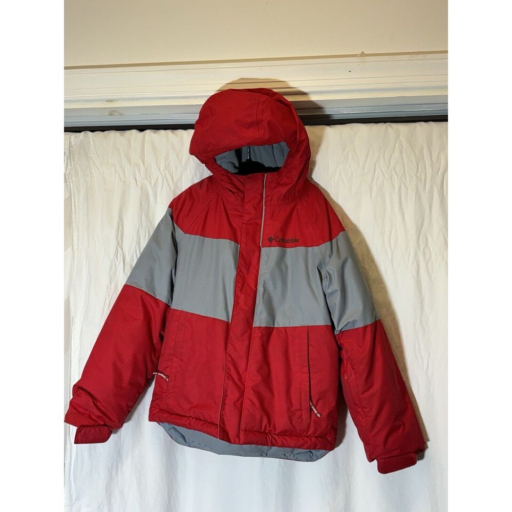 Columbia Jacket Red Hoodie Full Zip‎ Pockets Omni Heat Kids XS DD1